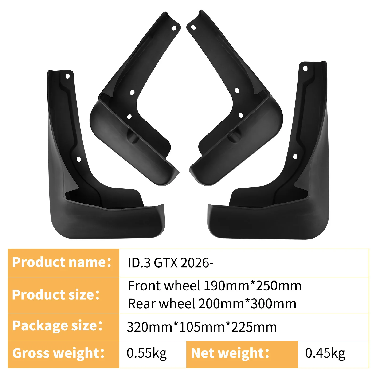 For Volkswagen ID.3 GTX 2026 Front Rear Mud Flaps Mudguards Splash Guards Hot Selling Auto Accessories