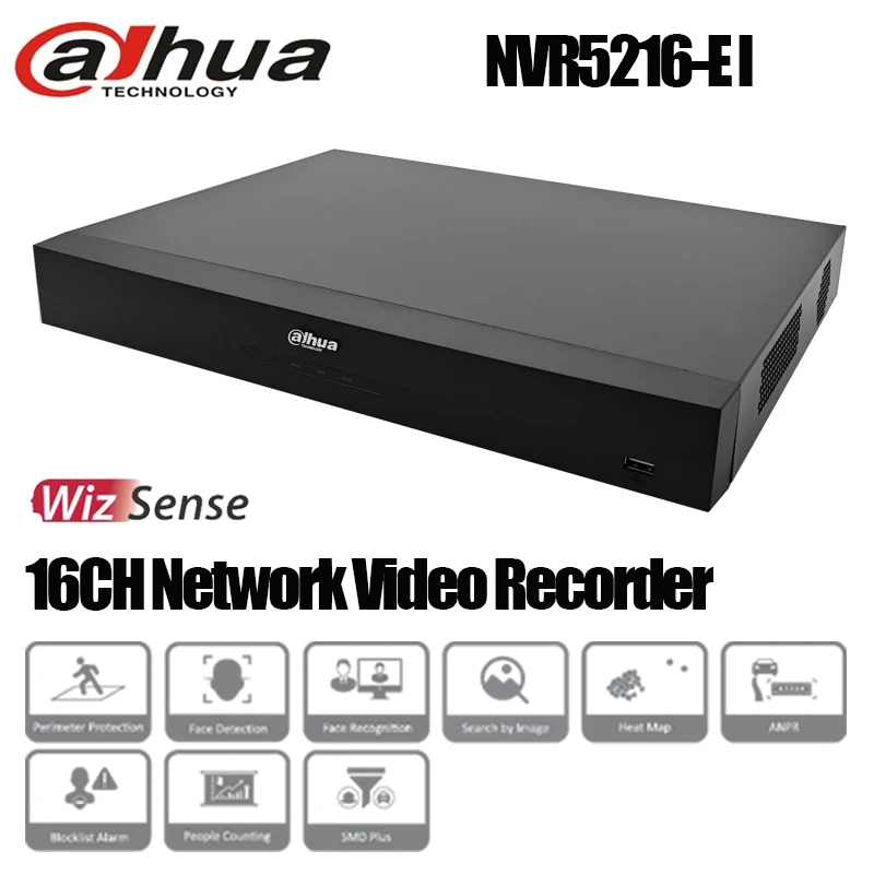 Original Dahua 16CH NVR NVR5216-EI 16 Channels WizSense Network Video Recorder P2P H.265 without POE Port P2P Face Detection