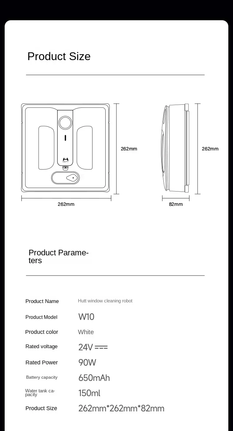Original     Hutt W10 Window Cleaning Robot Fully Automatic High Floor Outer Window Cleaning Tool 6000pa AI 100-240V Robot