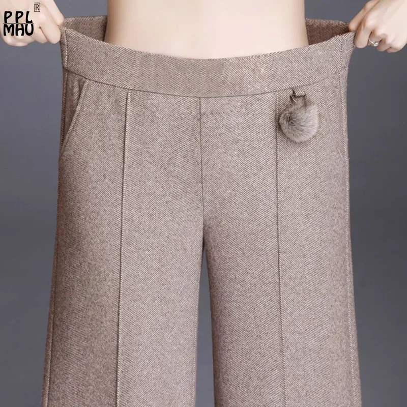 

Office Ankle Length Woolen Wide Leg Pants Women Korea High Waist Wool Blend Straight Sweatpants Big Size 4xl OL Baggy Pantalones