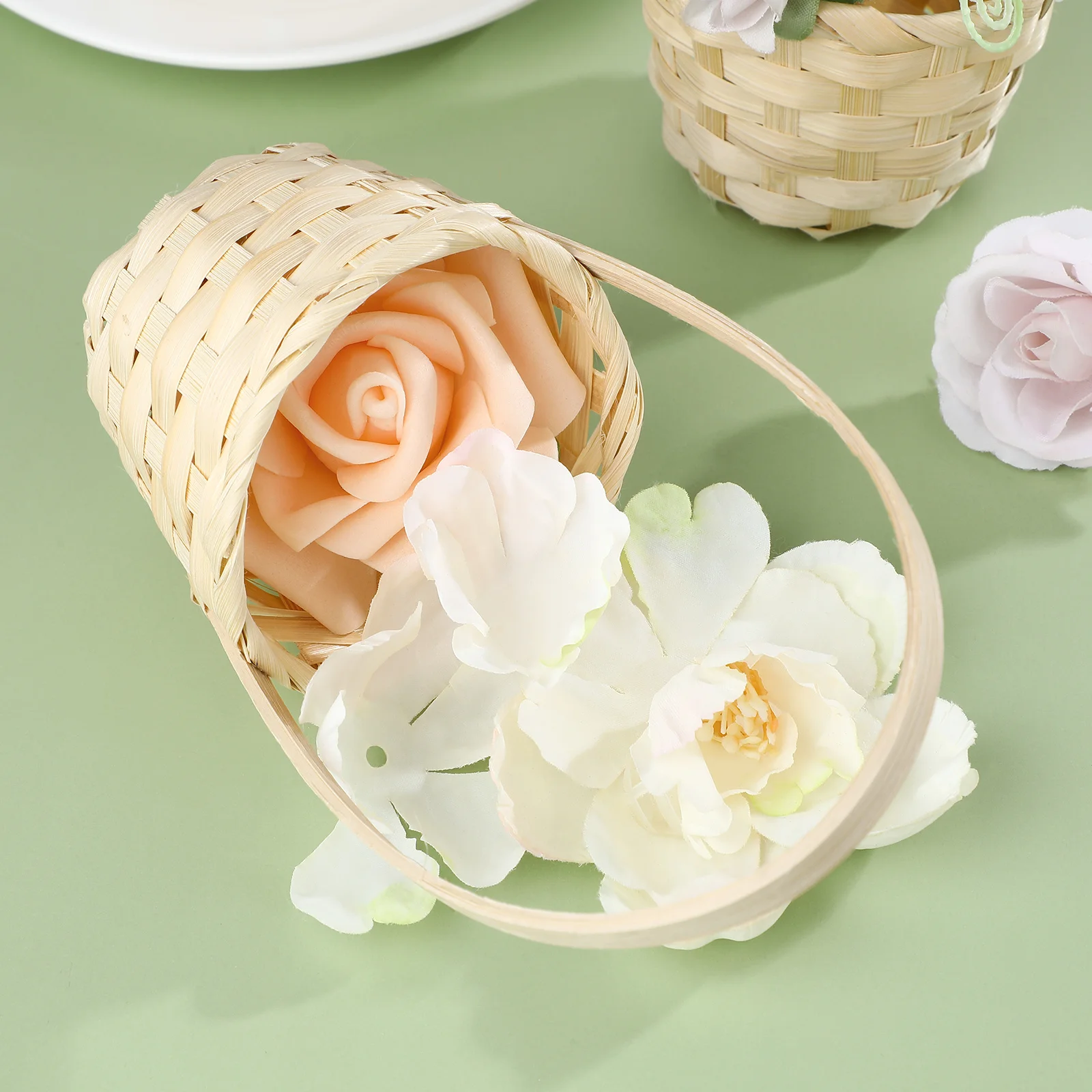 

5Pcs Bamboo Woven Baskets Decorative Flower Baskets Wedding Floral Basket Rustic Basket for Gifts Home Balcony Ornament