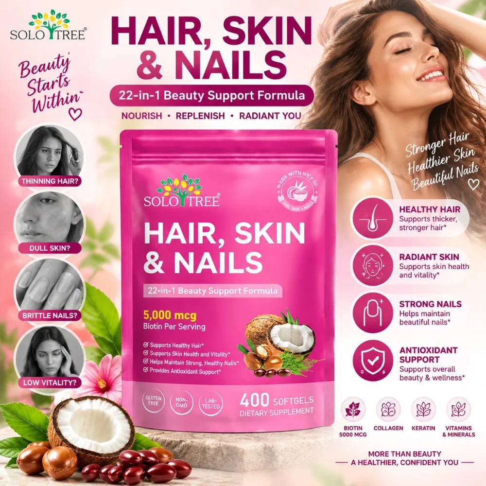 Biotin 5000mcg Hair Skin and Nails Vitamins with Collagen & Keratin for Thicker Hair & Skin Vitality, Gluten Free, 400 Softgels