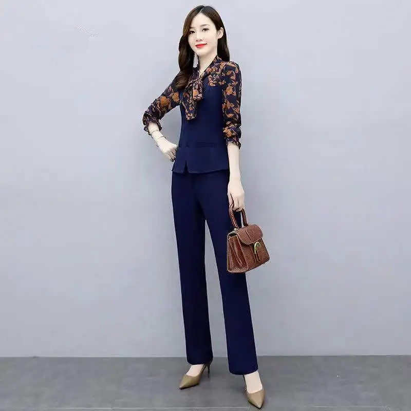 Slimming Stylish Professional Women Clothing Set 2026 New Design Spring Autumn Two Piece Chiffon High End Complete Outfit