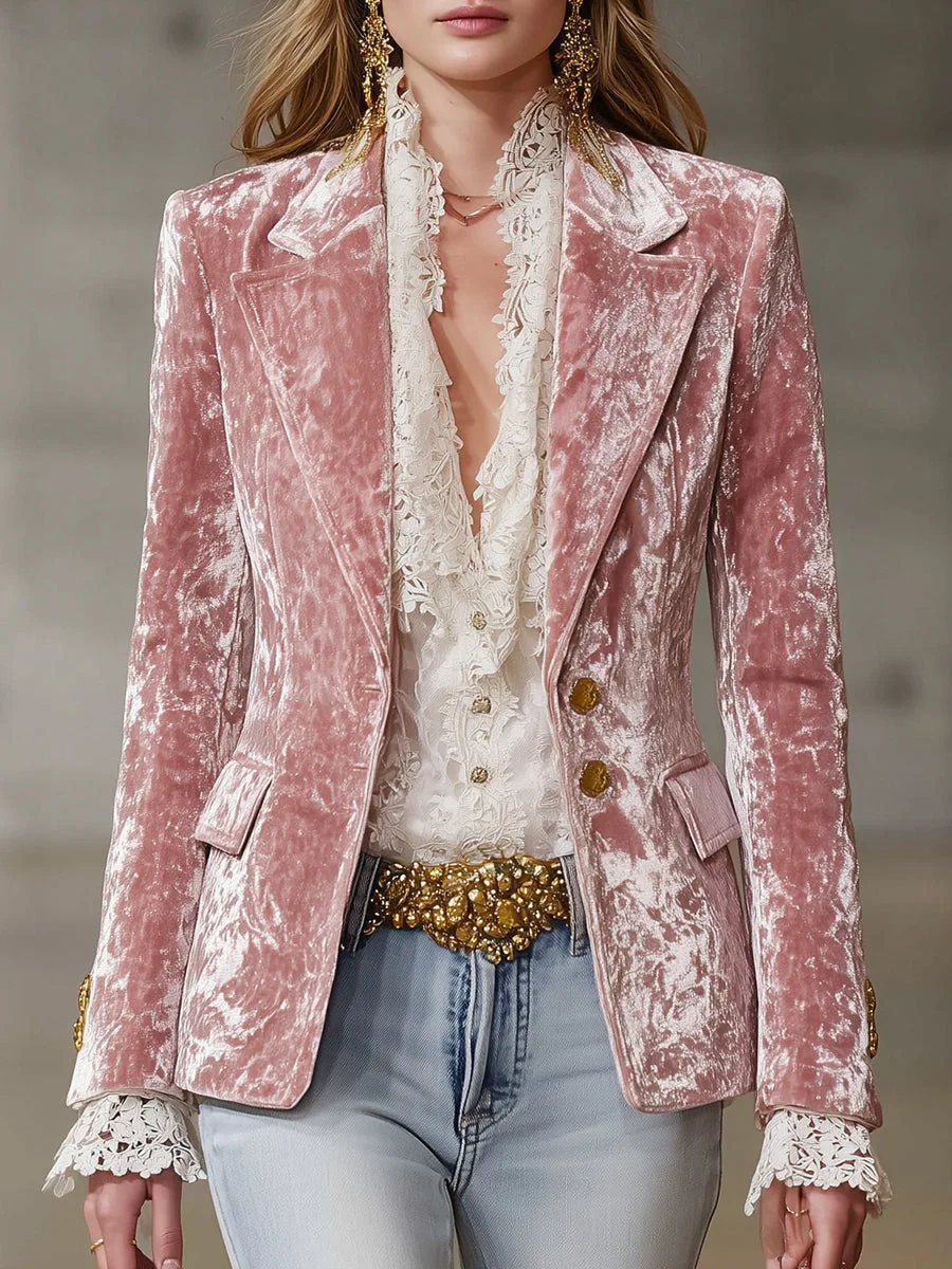 

European and American Style Lapel Long-Sleeve Fashionable Slim-Fit Blazer with Pockets