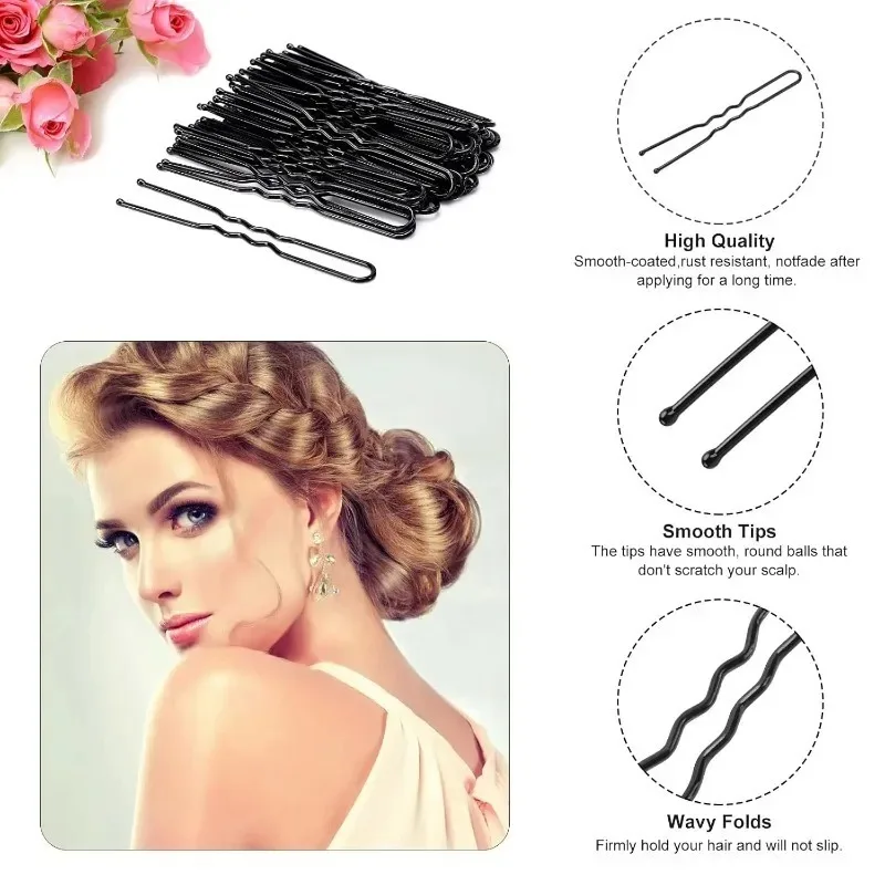 50-500Pcs Black U Shape Hair Clips Invisible Straight Bobby Pins Women Updo Bun Hair Styling Tool Professional Hair Accessories