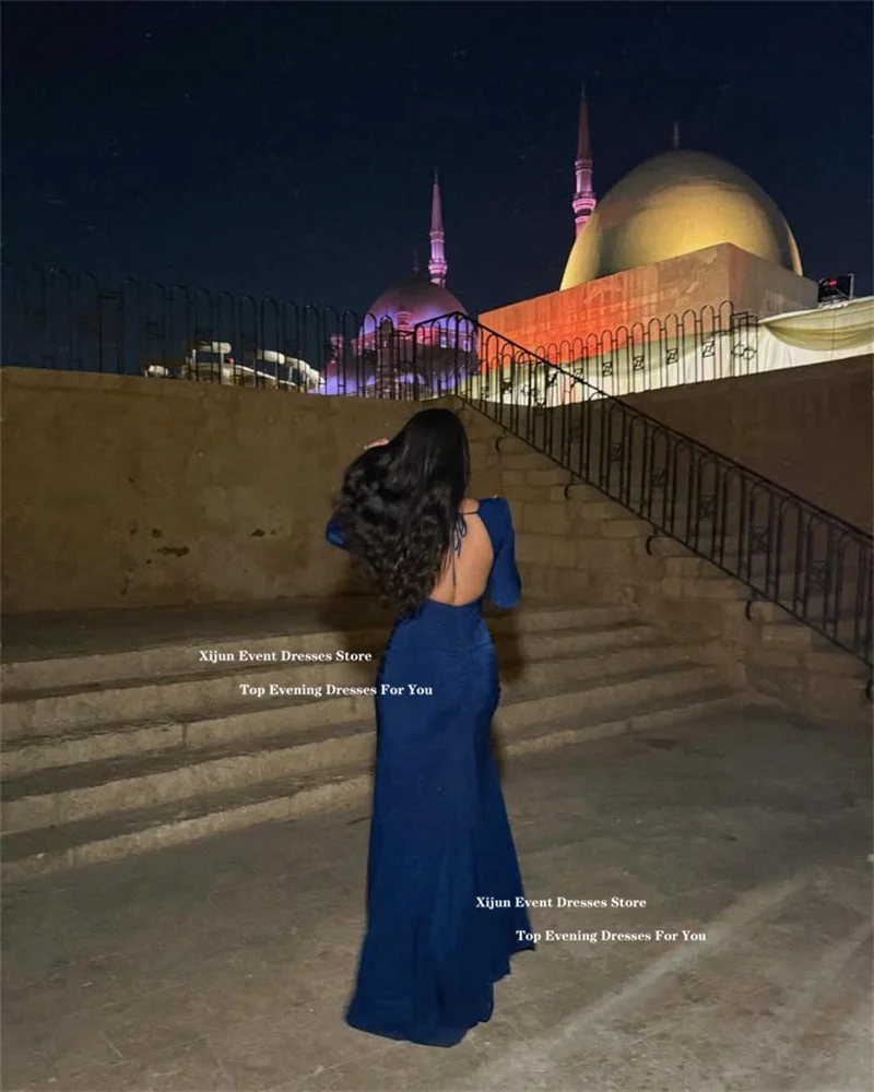 Xijun blu eleganti abiti da sera lunghi maniche lunghe abiti da ballo arabi sauditi divisi abiti da ballo per occasioni formali 2025 personalizzati