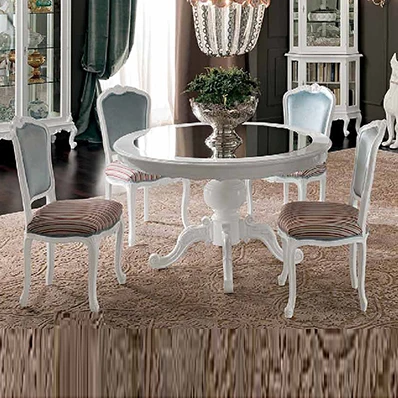 Dining table solid wood carving flower white matte round dining table post modern four person table post modern glass