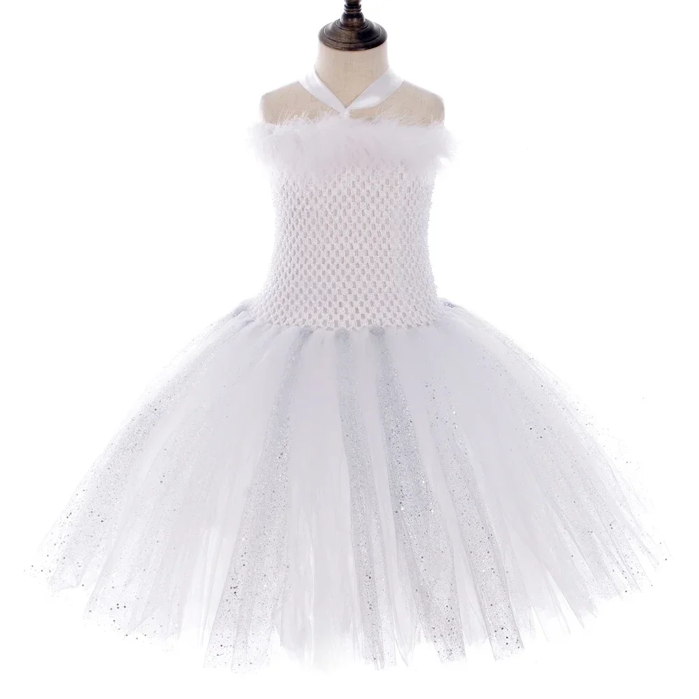 Funkelndes weißes Engel-Tutu-Kleid für Mädchen, Performance-Kleidung, geeignet für Halloween, Geburtstagsfeiern und alltägliche Freizeitkleidung – Detail 4