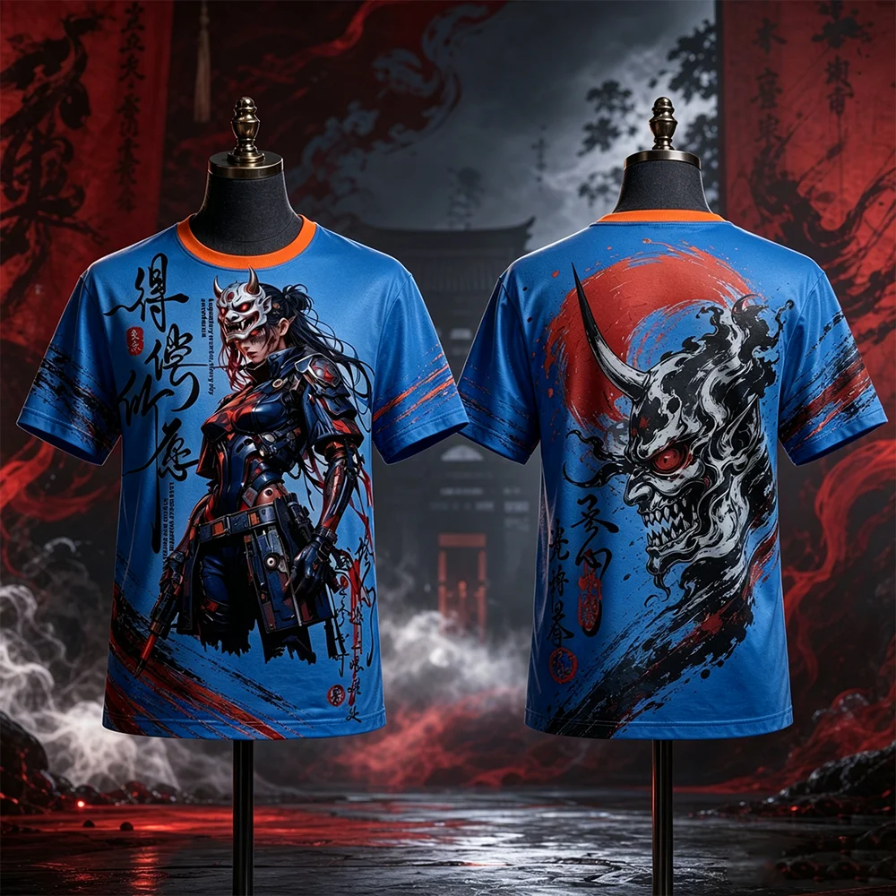 Unisex Schnelltrocknend Atmungsaktiv 3D-Druck Japanischer Anime Manga Weibliche Kriegerin T-Shirt Lässiges Outdoor-Sport-Oberteil für Eltern-Kind – Detail 5