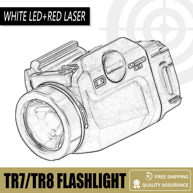 

Tactical TR7/TR8 LED Pistol Gun Light With Red Dot Laser Pointer Sight For Glock 17 19 CZ75 1911 20mm Rail