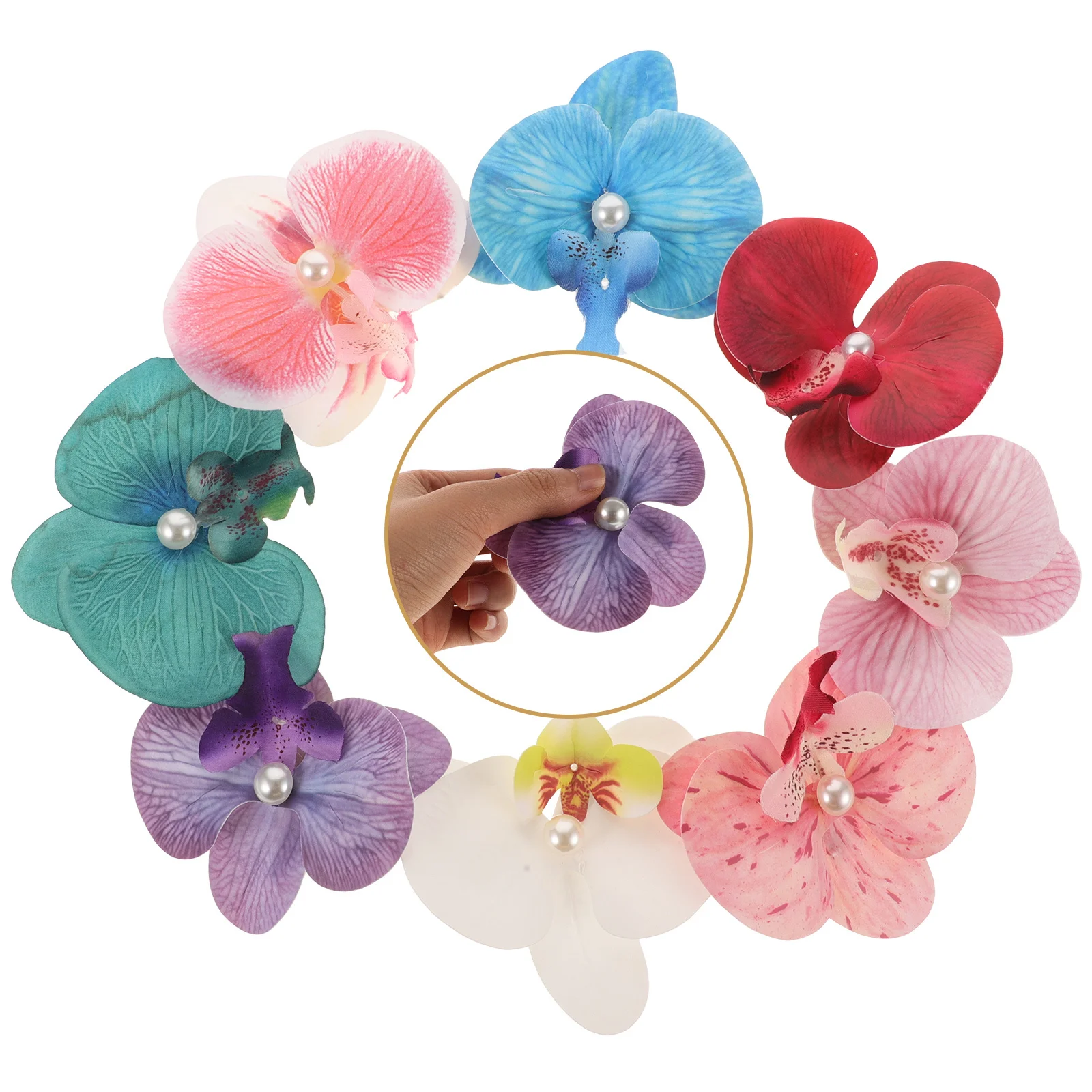 

8 шт., заколки для волос с орхидеей, реалистичные аксессуары для волос с цветами, гавайские заколки для пляжных вечеринок, Луау, свадебный отдых