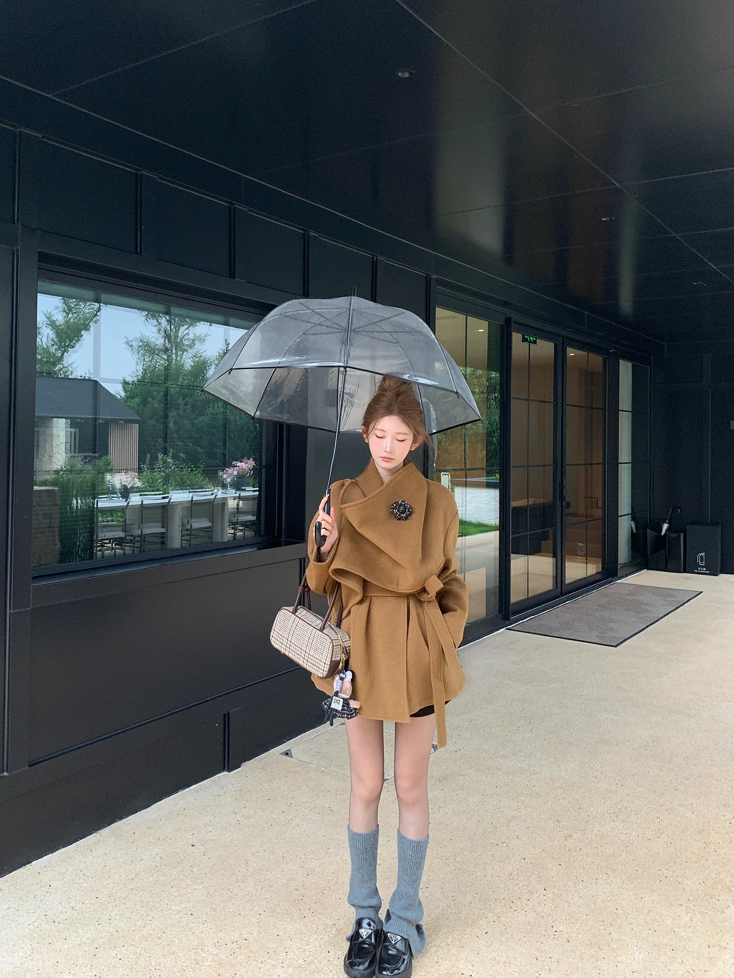 

Женское шерстяное пальто Chen DaYu с воротником-шарфом и поясом, осень-зима, корейское свободное пальто, однотонное модное пальто