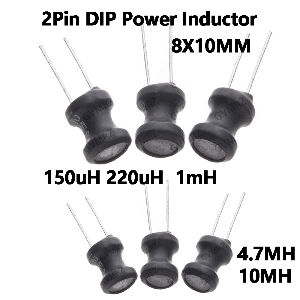10PCS 2.2MH 100uH 150uh 220uH 10uH 22uH DIP Power Inductor 2Pin 8X10MM 2.2UH 4.7UH 330uH 470uH 1MH  Inductance 8*10mm 4.7MH 10MH