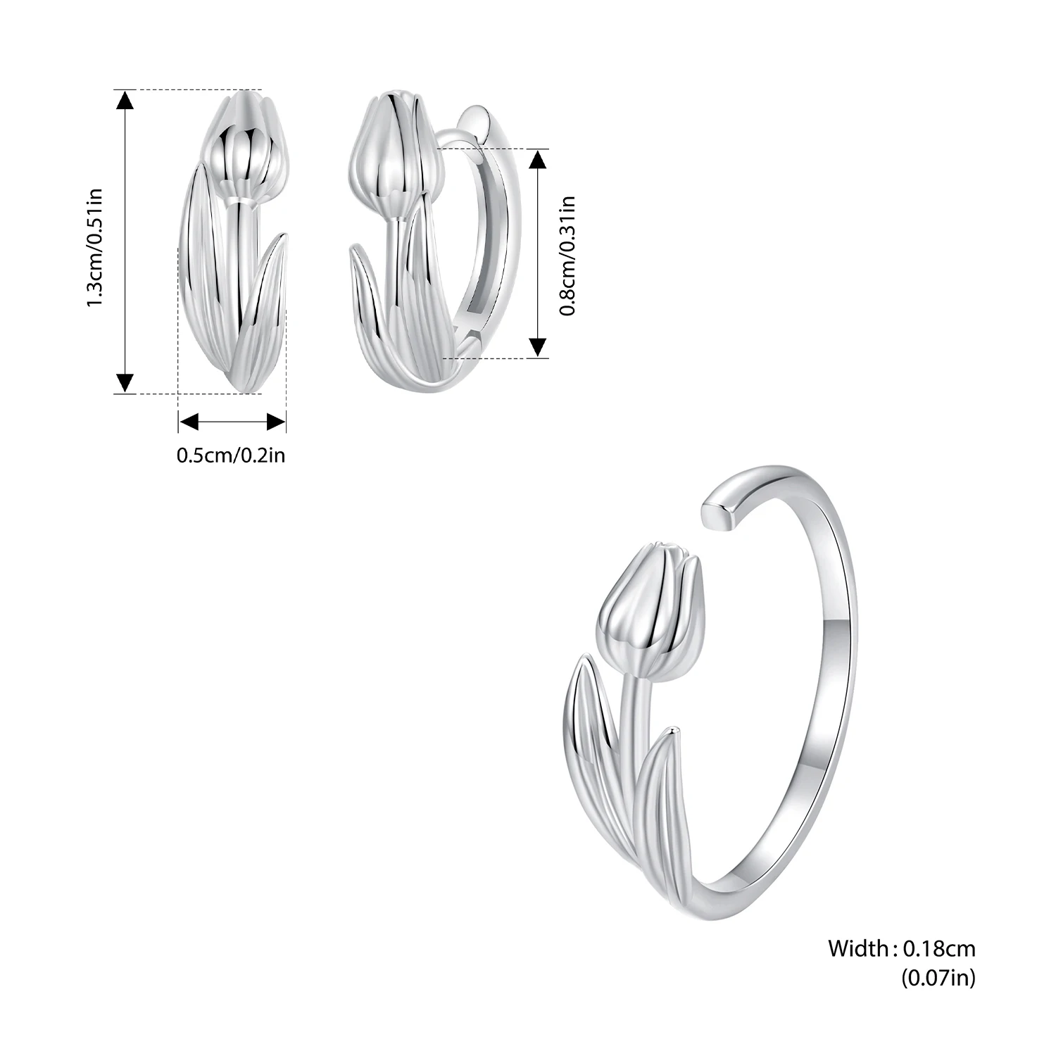 WOSTU 925 Sterling Silver Tulip Earrings Opening Ring Set