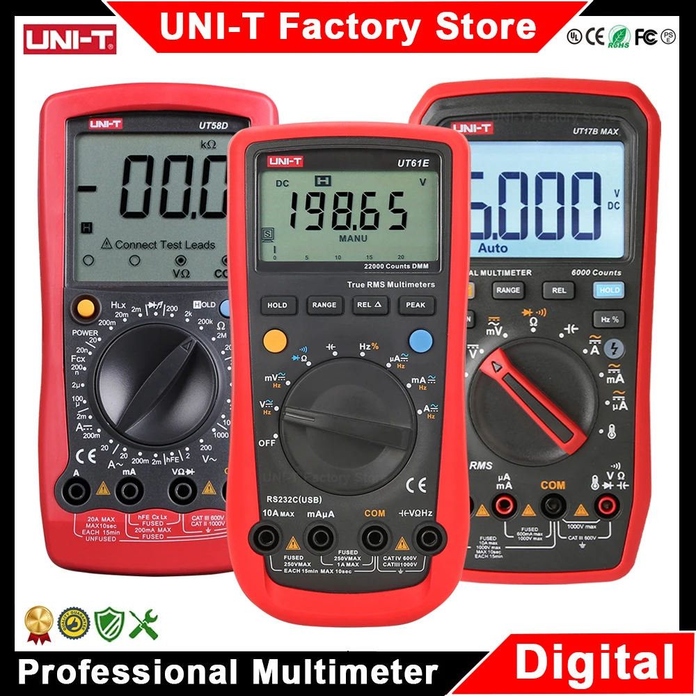 UNI-T Digital Multimeter UT61E UT58A UT58B UT58C UT58D UT58E UT15B UT17B UT18B Max Professional Voltmeter Ammeter Electric Meter