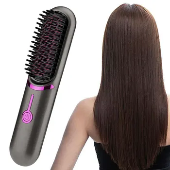 Image Wireless Straight Hair Comb 5200mAh Hair Straightening Brush Anti-Scalding Cordless Hair Straightener Brush for Hairstyler Salon