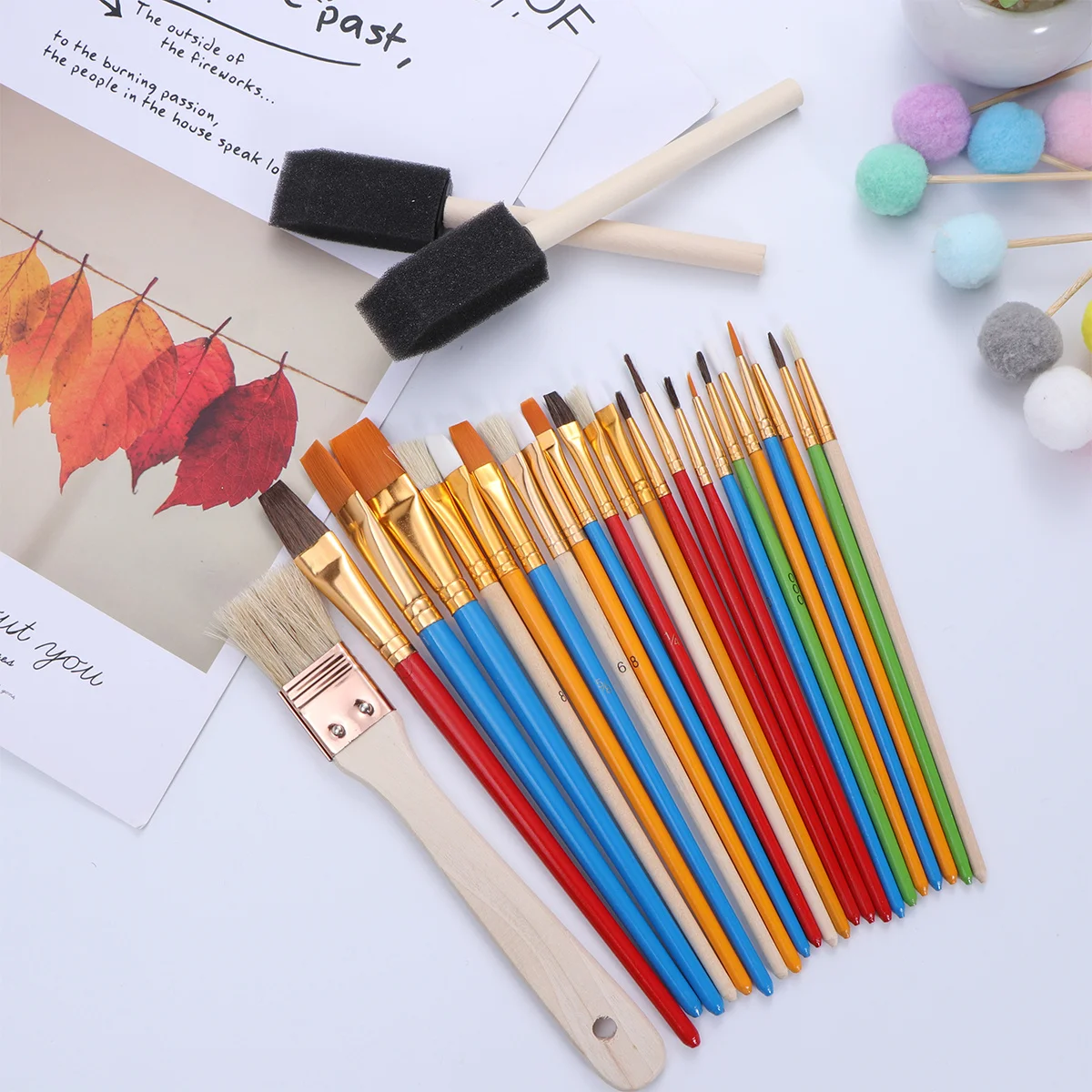 

25 pcs Painting Brush Set Round Pointed Tip Nylon Bristles Wooden Handle For Watercolor Oil Acrylic Gouache Face Nail Art Craft