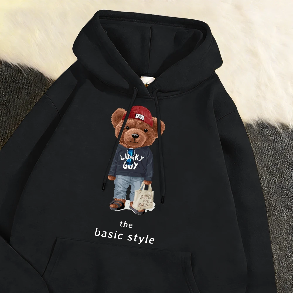 Grundlegende Outfits für Cartoon-Bären Männer Retro-Sweatshirt Fleece lose Hoodies Herbst warme Mode Kleidung Unisex Vintage Trainingsanzug