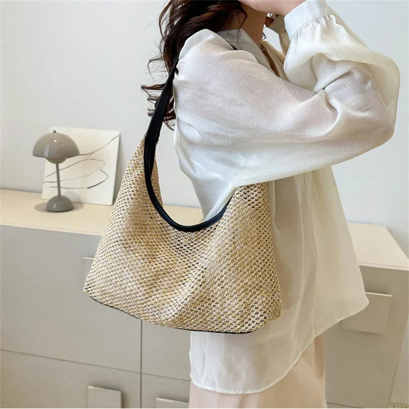 

Fashion Rattan Women Shoulder Bags Wikcer Woven Female Handbags Large Capacity Summer Beach Straw Bags Casual Tote Purses