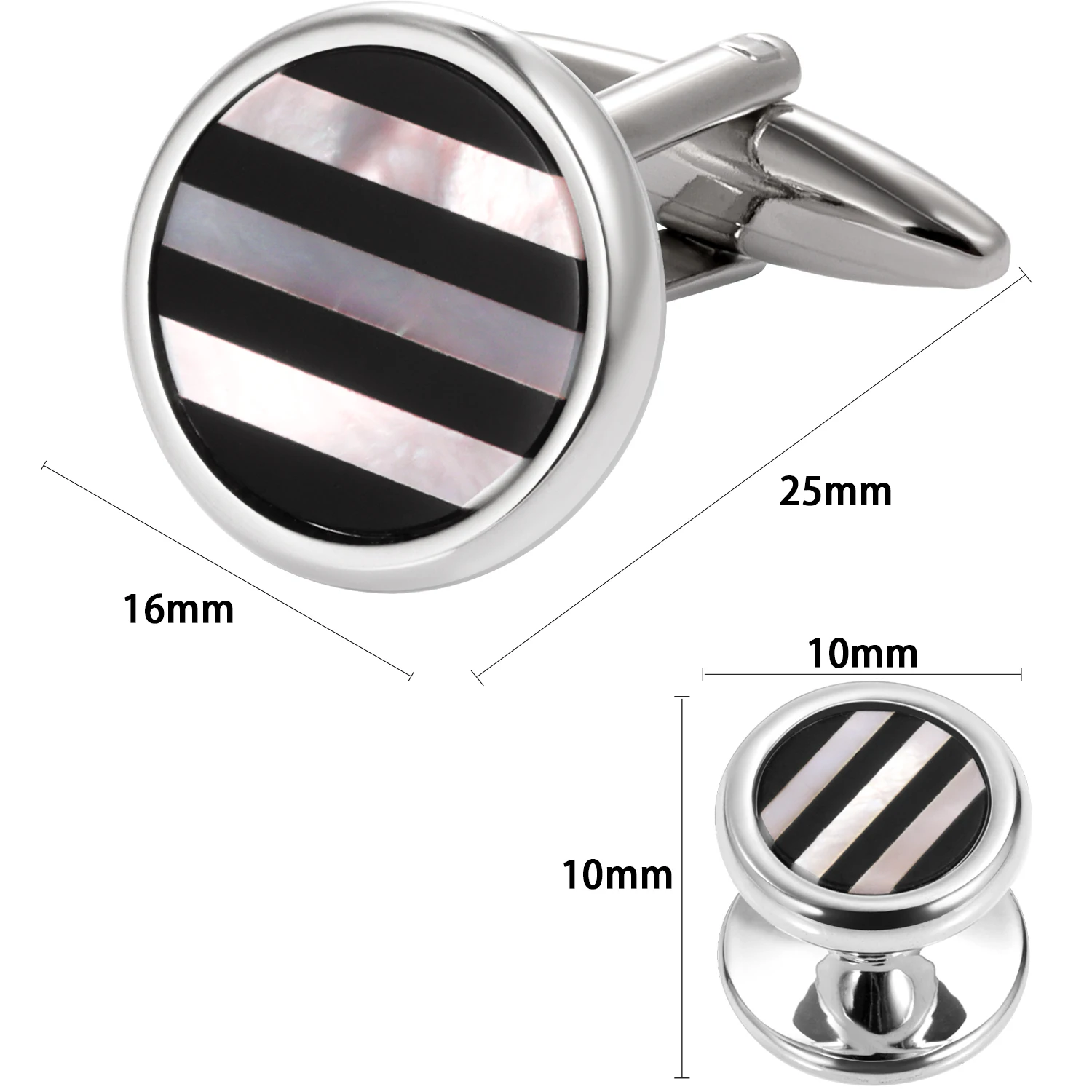 Cufflinks and tuxedo studs Set for Men, black and white mother of pearl patchwork French tuxedo shirt cufflinks accessories.