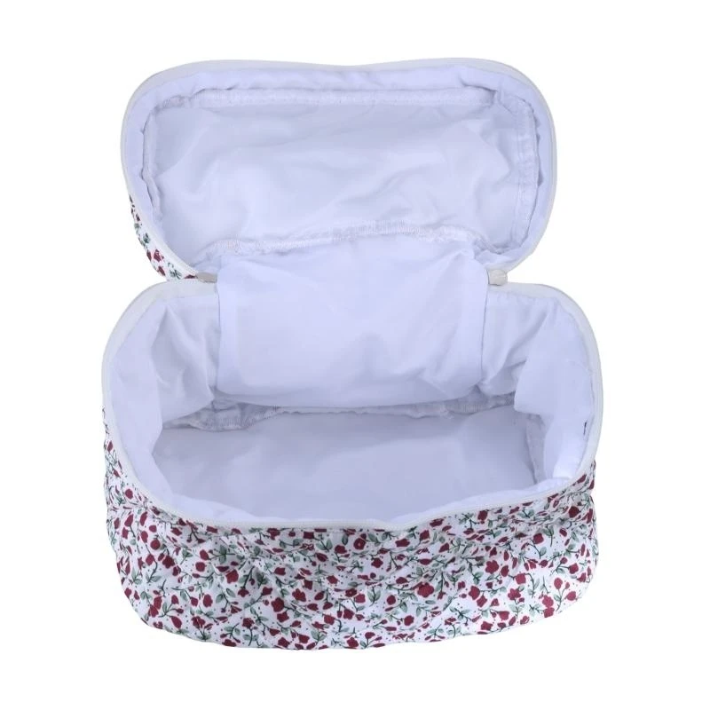 Quilted Makeup Bag with Zipper Flower Print Toiletry Bag Handbag Functional Travel Storage Case Cosmetic Bag for Women