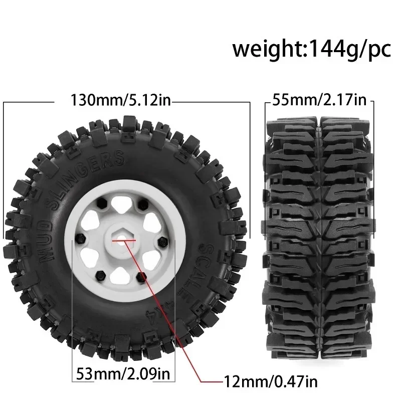 

4pcs 130mm 2.2" Beadlock Wheel Rim Tire Set for 1/8 1/10 RC Crawler Car Axial SCX10 Wraith RR10 Capra Trxs TRX4 YK4082