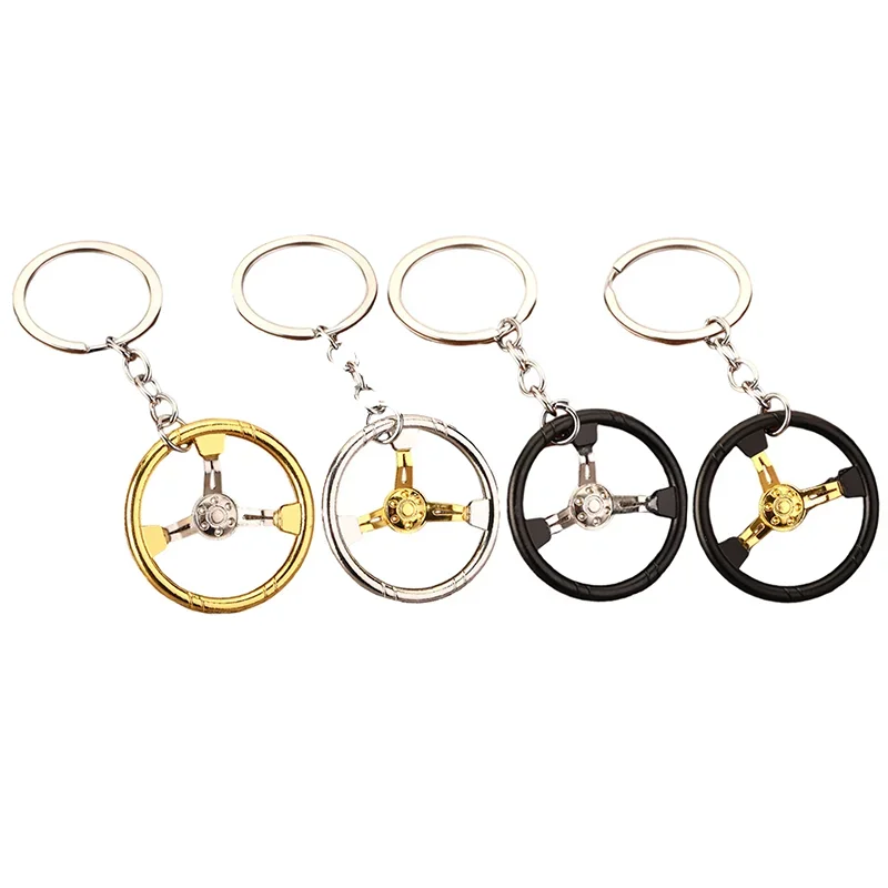 Creative Three Spoke Steering Wheel Metal Car Keychain Man Bag Pendant Car Key Ring Birthday Gift Accessories