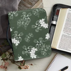 Hot Flower Print Leather Bible Cover Case for Women Zipper Handle Handbags Portable Practical Bible Storage Bags Paquete Bíblico