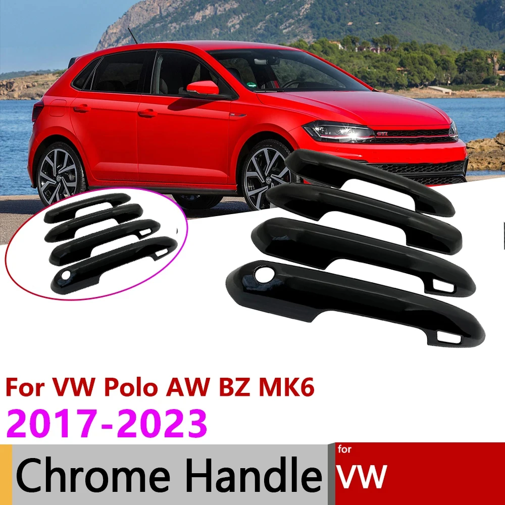 

For Volkswagen VW Polo AW BZ MK6 2017~2023 Gloss Black Carbon Fiber Chrome Smart Door Handle Cover Exterior Accessories Stickers