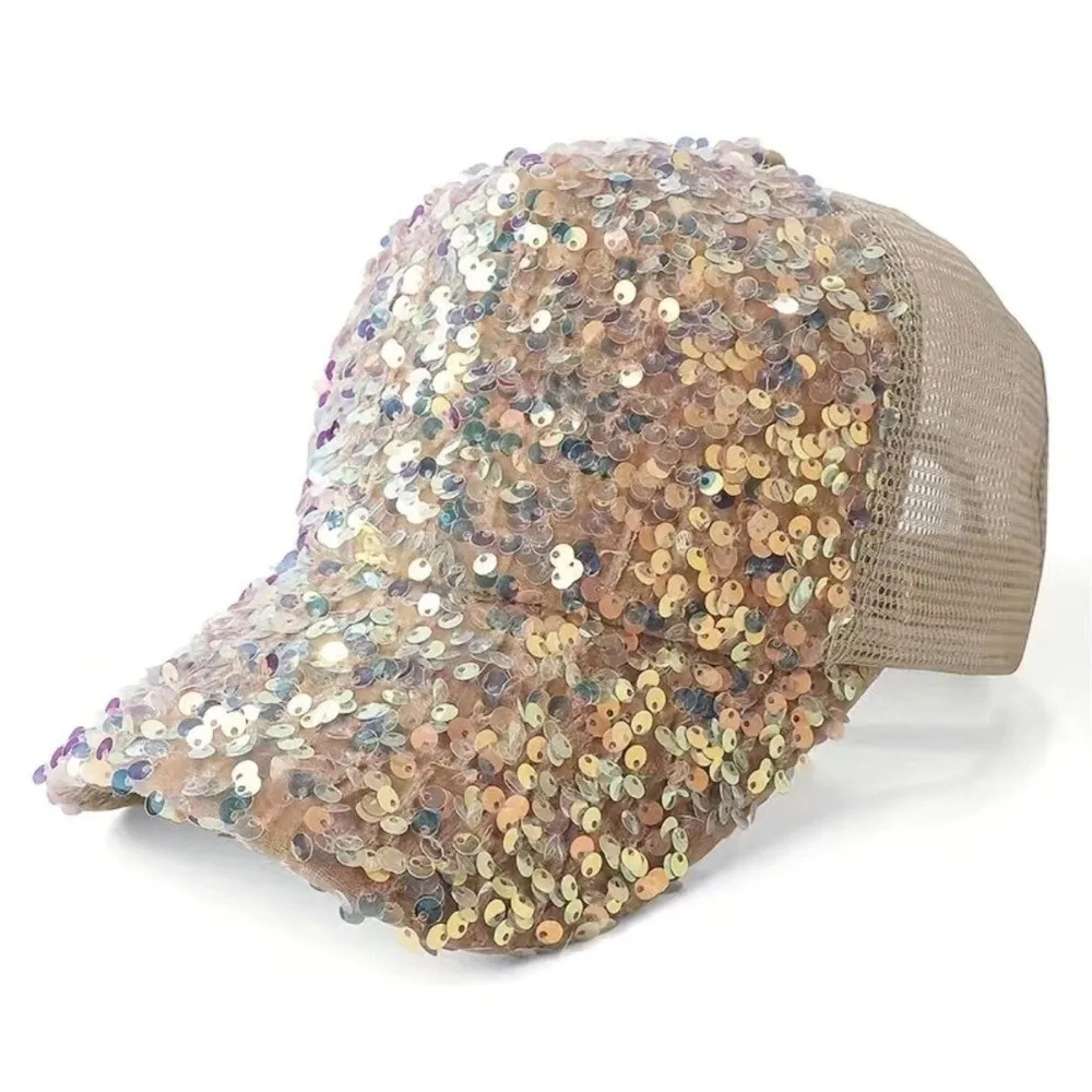 Fashion Breathable Shiny Sequin Baseball Cap Casual Visors Women Sun Hat Mesh Korean Girls Duck Tongue Caps Summer