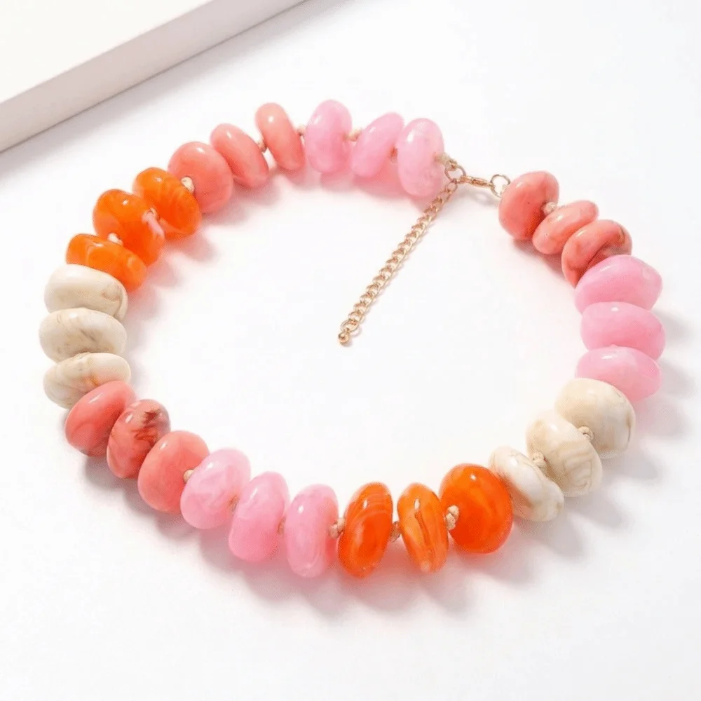 Resin Alloy Disc Bead Necklace Chunky Layered Dopamine Boho Neck Jewelry Textural Quality Adjustable Chain Statement Choker