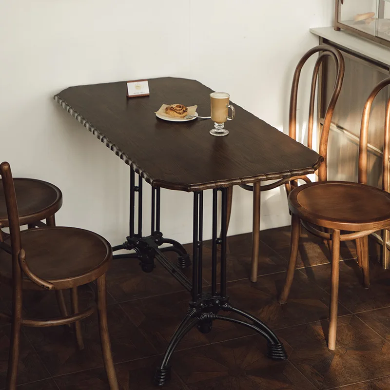

Coffee shop lace rectangular table milk tea shop dining table casual retro solid wood square round table retro French