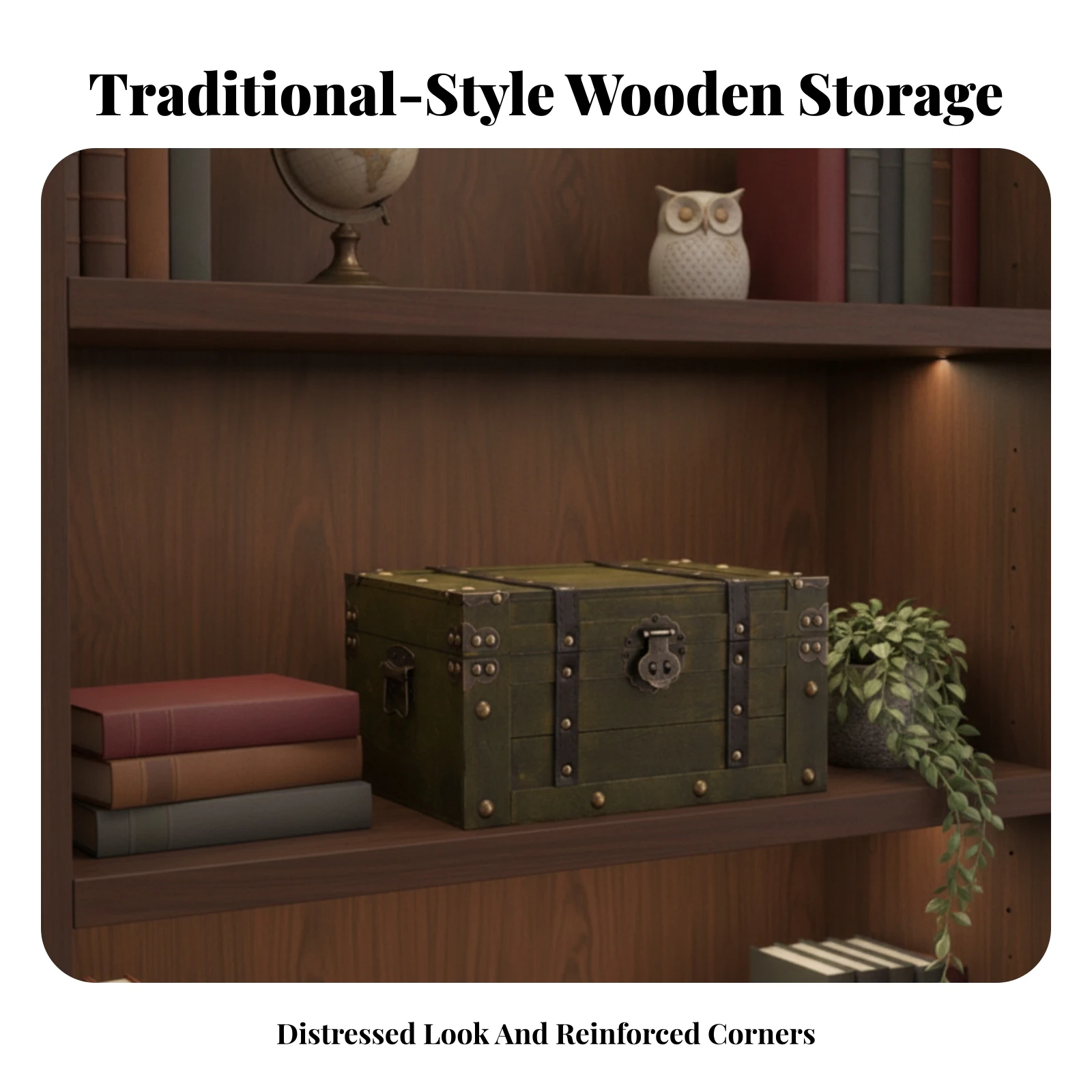 Wooden Storage Box with Hinged Lid Distressed Wooden Box with Metal Latch Chest Multi-Purpose Sturdy for Tabletops, Shelves