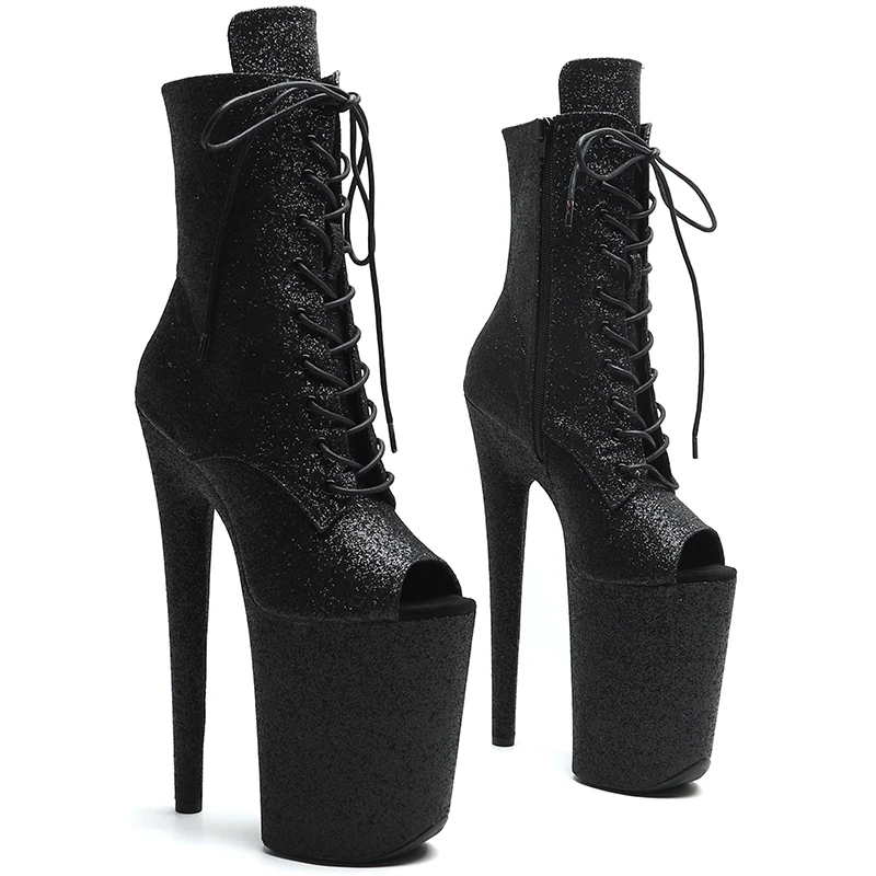 Leecabe 23CM/9inches Glitter upper open toe Sexy boots High Heels Platform stripper heel ankle Pole Dance shoes