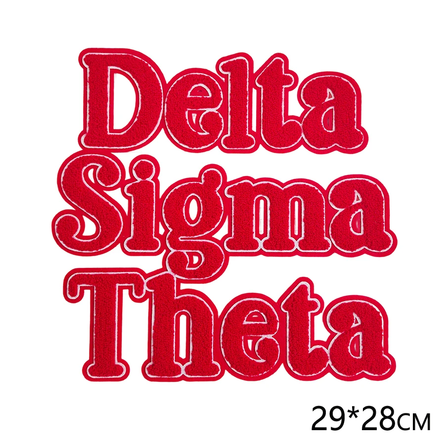 Red/White Delta Sigma Theta Themed Iron - on Chenille Patches  Letters Elephant Motifs for Jackets Bags Personalized Styling