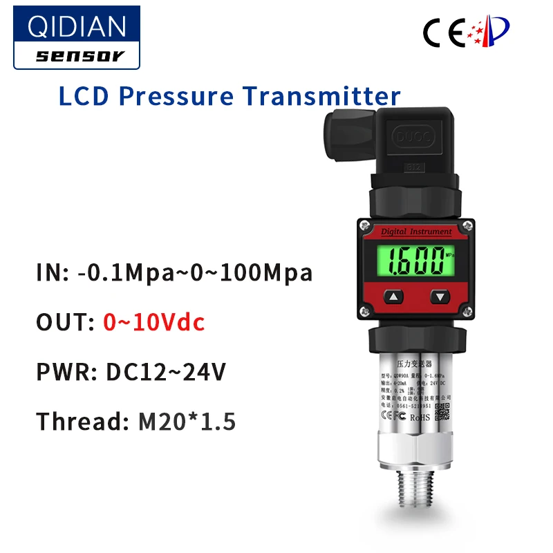 Digital Pressure Transmitter 4-20mA 0-10V M20*1.5 Pressure Transducer Sensor 0-60Mpa RS485 Pressure Transducer Transmitter