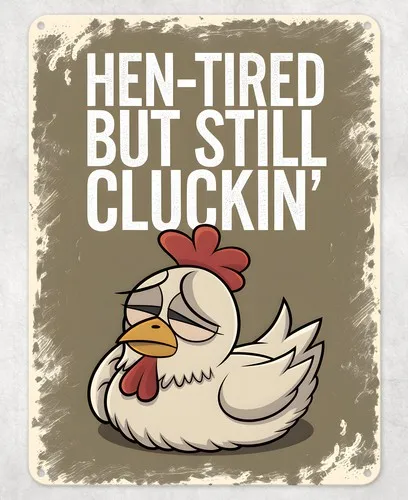 HEN-TIRED BUT STILL CLUCKIN METAL POSTER WALL TIN SIGN MAN CAVE SHED HOME PLAQUE --Tin Sign