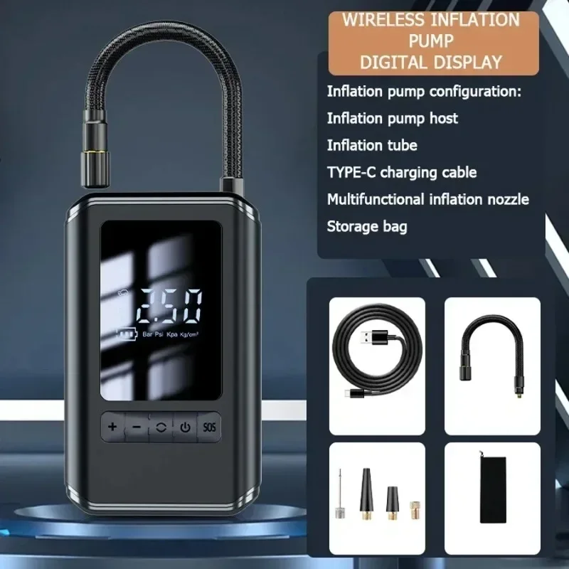 

Digital Display Handheld Rechargeable Tire Inflator – Wireless Electric Mini Air Pump with LCD Screen, USB Charging