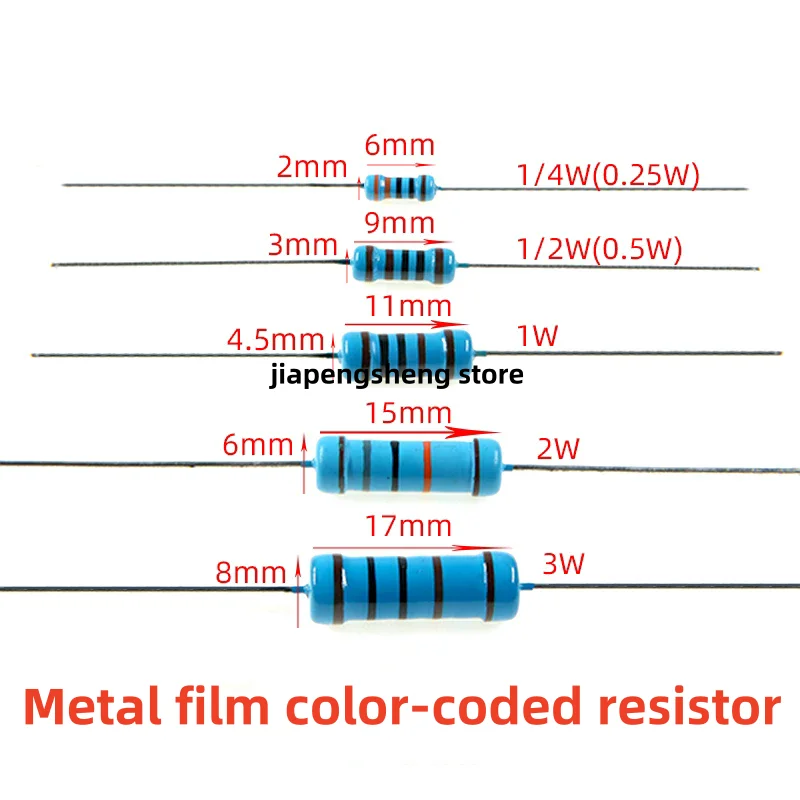 metal film ring resistance 1/4W 1/2W 1W 2W  0.1% 1K-1M  1R 4.7R 10R 120R 470R 820R 1K 10K 50K 100K 330K 500K 680K 820K 1M ohm