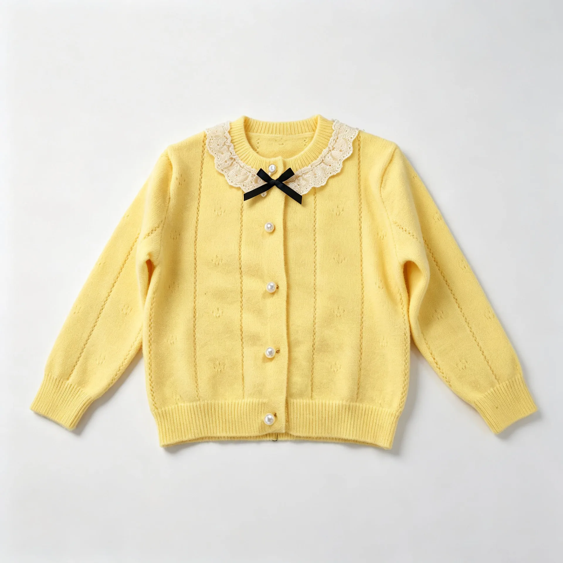 Neues Frühlingsoutfit für Mädchen: Gestrickter Kinder-Cardigan mit Spitzenkragen für Babymädchen – Detail 4