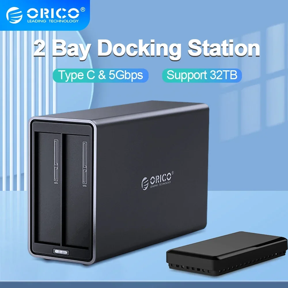 ORICO Dual Bay 3.5 Inch Type-C HDD Docking Station Aluminum External HDD Enclosure 5Gbps Support UASP HDD Case for PC Case