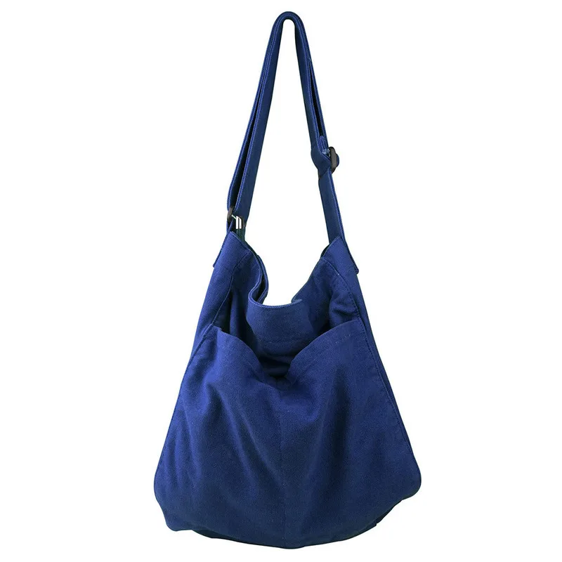 Korean version simple diagonal canvas bag, women's class bag, Japanese style large capacity solid color shoulder bag