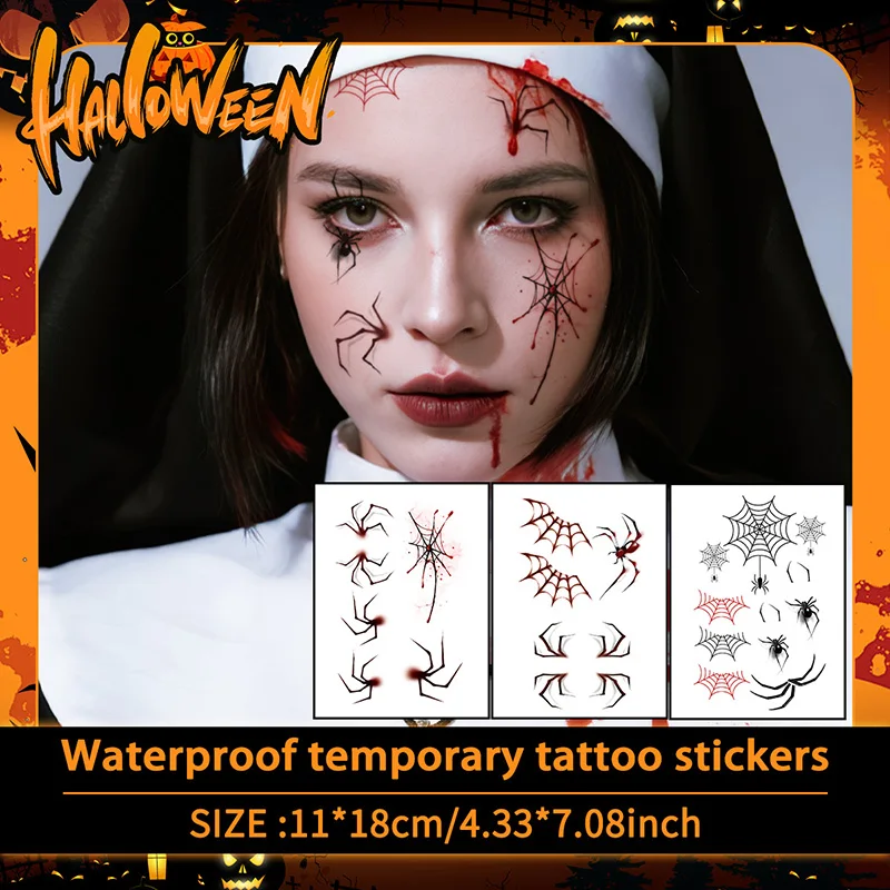 

Временная татуировка-наклейка ужасов на Хэллоуин, долговечная и водонепроницаемая, паук, тату-наклейка для лица, рук