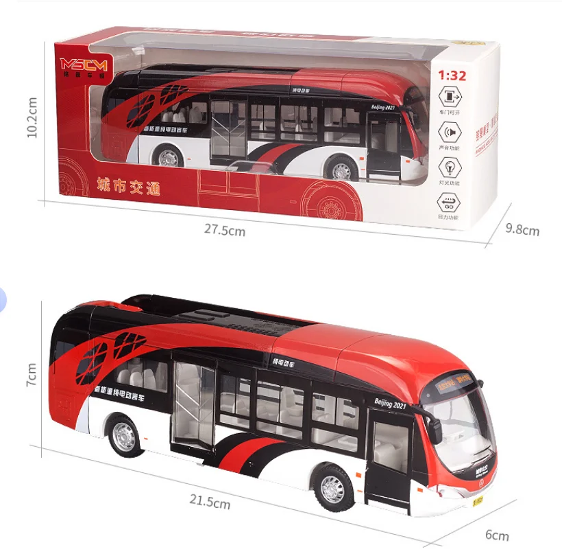 Bus cittadino, luci e suoni, porte tirate indietro, possono essere aperte, modello di auto giocattolo in lega, giocattolo per bambini, regalo B309