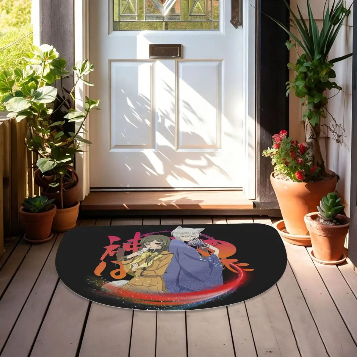 Anime Kamisama Kiss Soft Flannel Half Round Doormat Non Slip Bathroom Mat Absorbent Floor Carpet for Laundry Room Bathroom