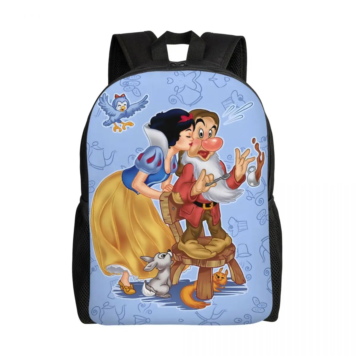 

Custom Snow White Kissing Backpacks for Women Men Water Resistant School College Grumpy Dwarf Bag Printing Bookbag
