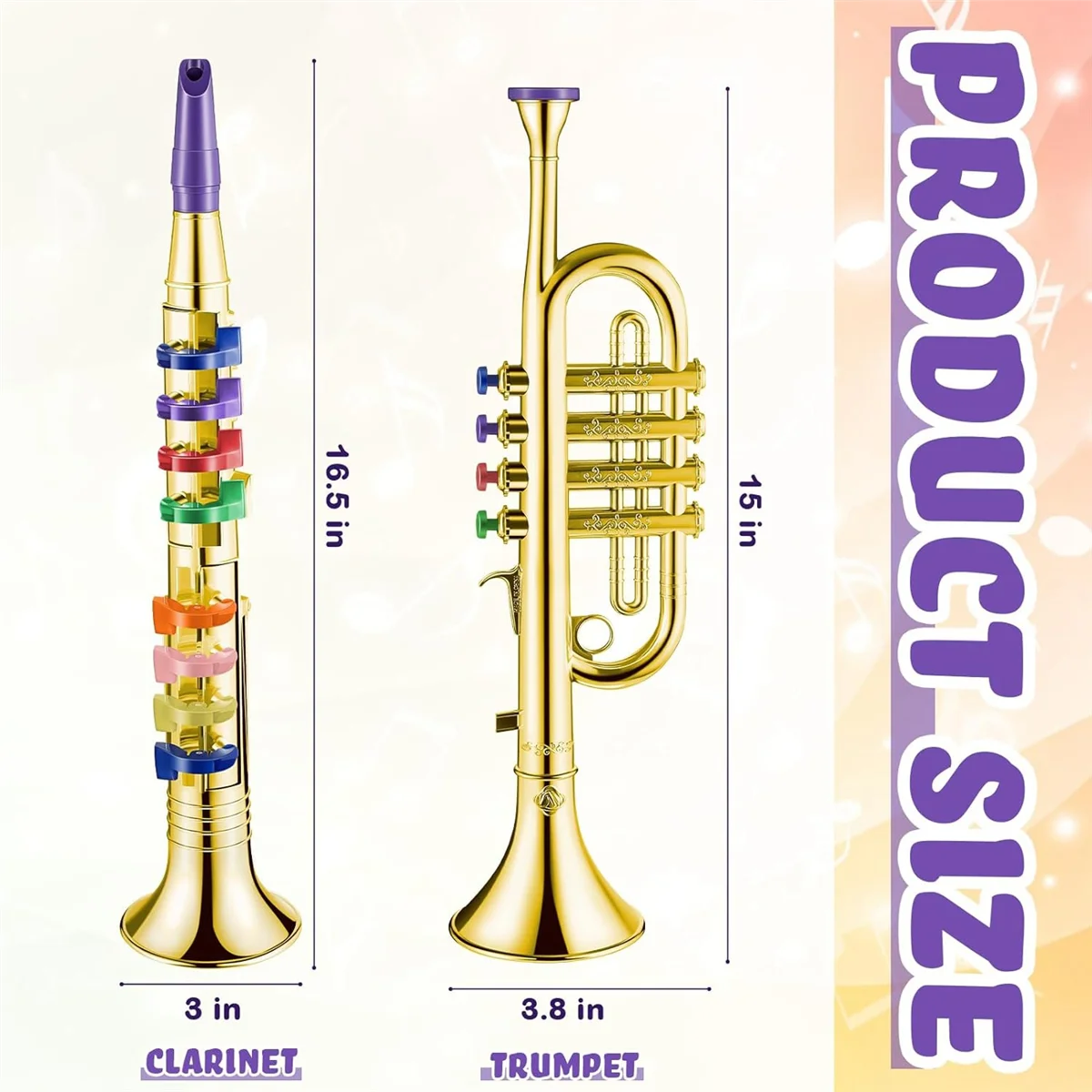 Set di 2 strumenti musicali tromba e sassofono clarinetto portatile con tasti colorati giocattolo educativo per la scuola di casa