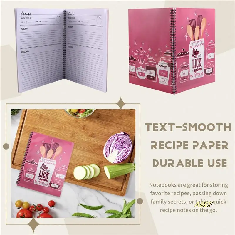 Softcover Lick The Spoon Recipe Spiral Notebook/Jurnal, 120 Halaman Resep, Sampul Laminasi Gloss Tahan Lama