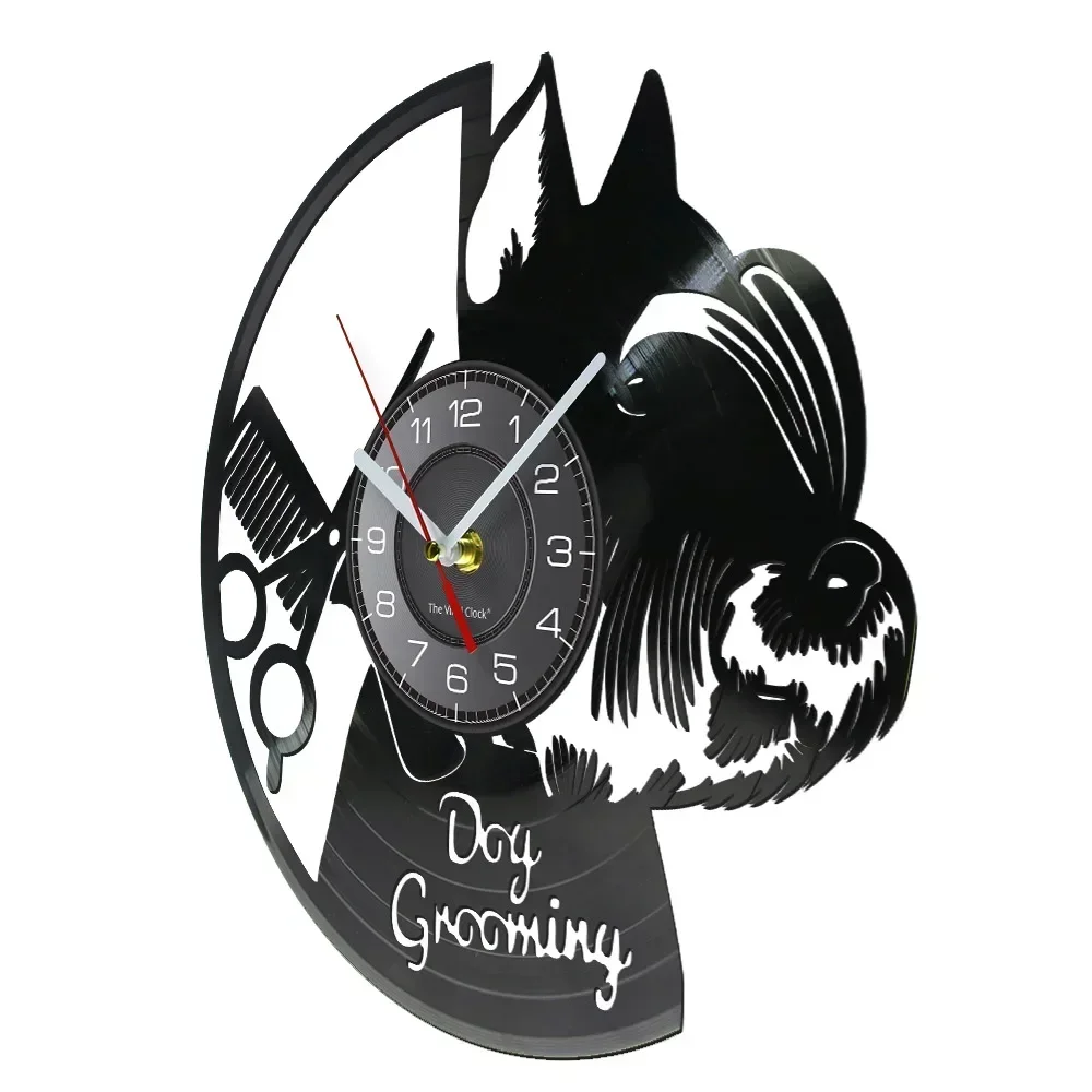 Dog Grooming Salon Vinyl Record Wall Clock Home Art Decor Scottish Terrier Puppy Dog Craft Wall Watch for Pet Shop Groomer Gift