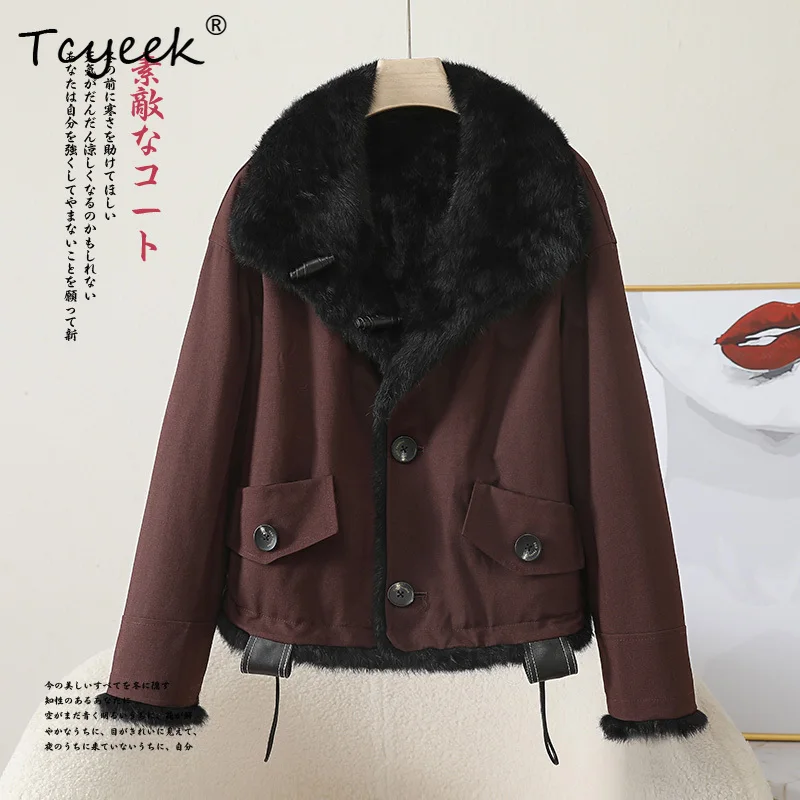 Tcyeek Autumn Winter Wearing Rabbit Hair on Both Sides Thickened Raglan Sleeve Square Collar Women's Fur Coat Fourrures Femme